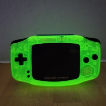 Game Boy Advance, glow in the dark shell, finished mod by Retro Gaming Insider